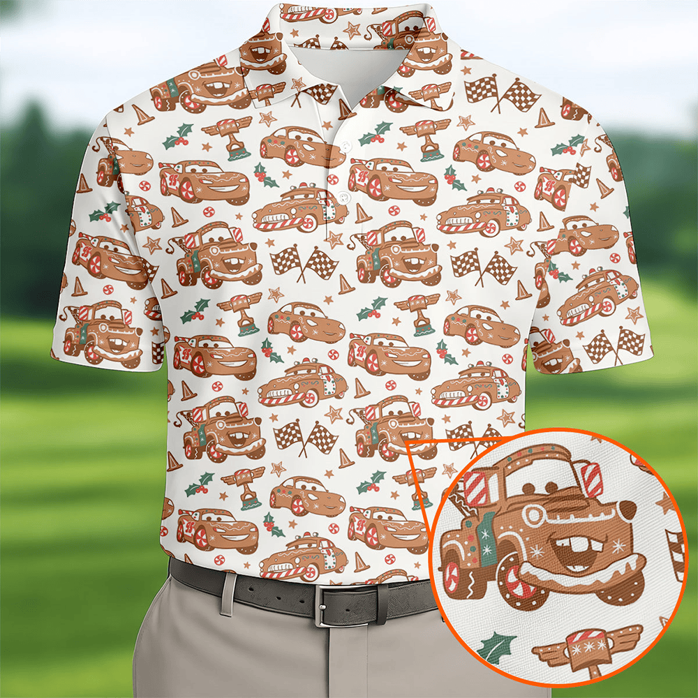 Funny Christmas Animation Car Polo Shirts Cartoon Design Golf Shirt Xmas Gift Ideas