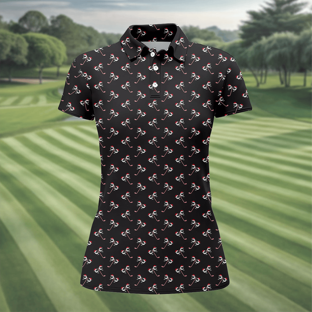 Funny Christmas Candy Cane Pattern Golf Polo Shirt Xmas Wear Golf Lover Christmas Presents