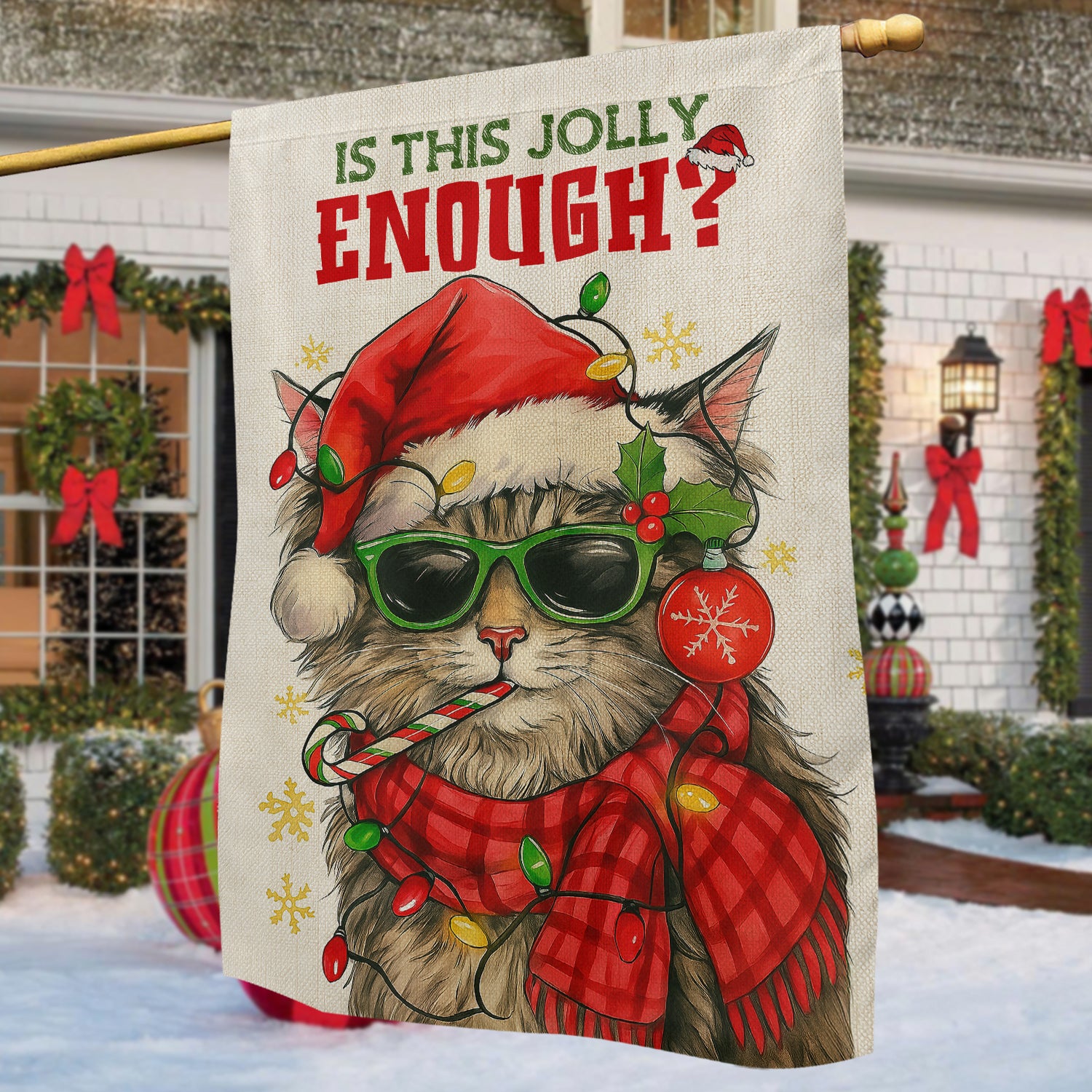 Funny Christmas Cat Garden Flag Is This Jolly Enough Yard Flag Xmas Gift For Cat Lovers