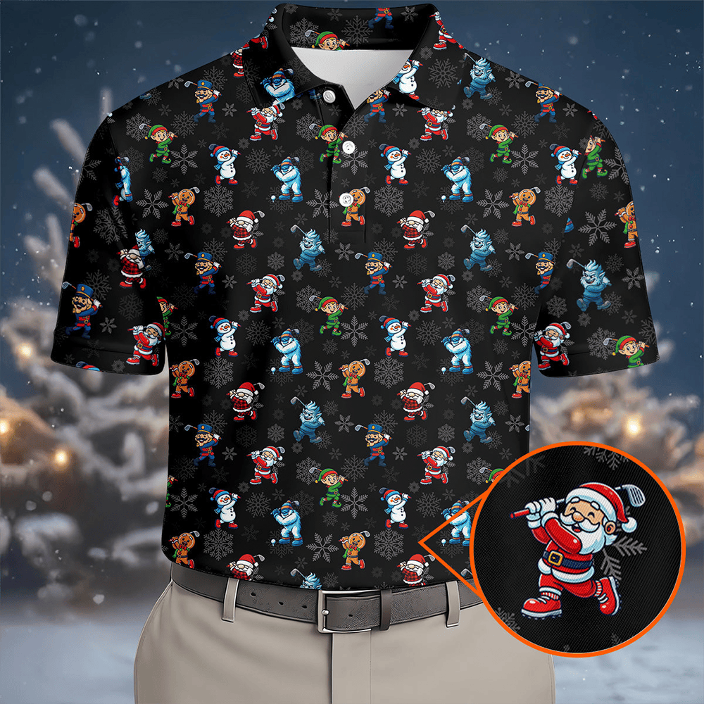 Funny Christmas Character Polo Shirt Xmas Clothing Golf Shirt Christmas Gifts For Him