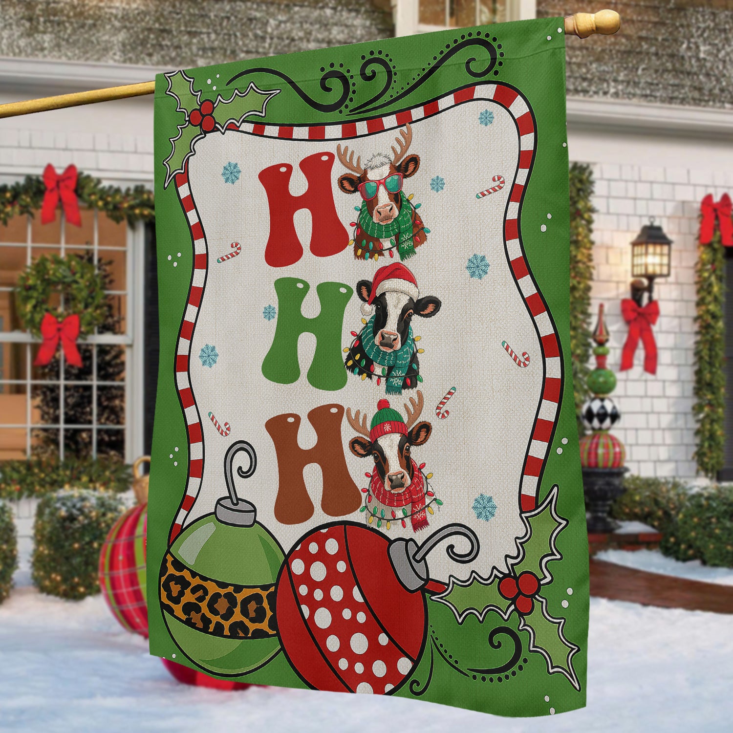 Funny Christmas Cow Farm House Flag Ho Ho Ho Yard Flag Xmas Gifts For Cow Lovers