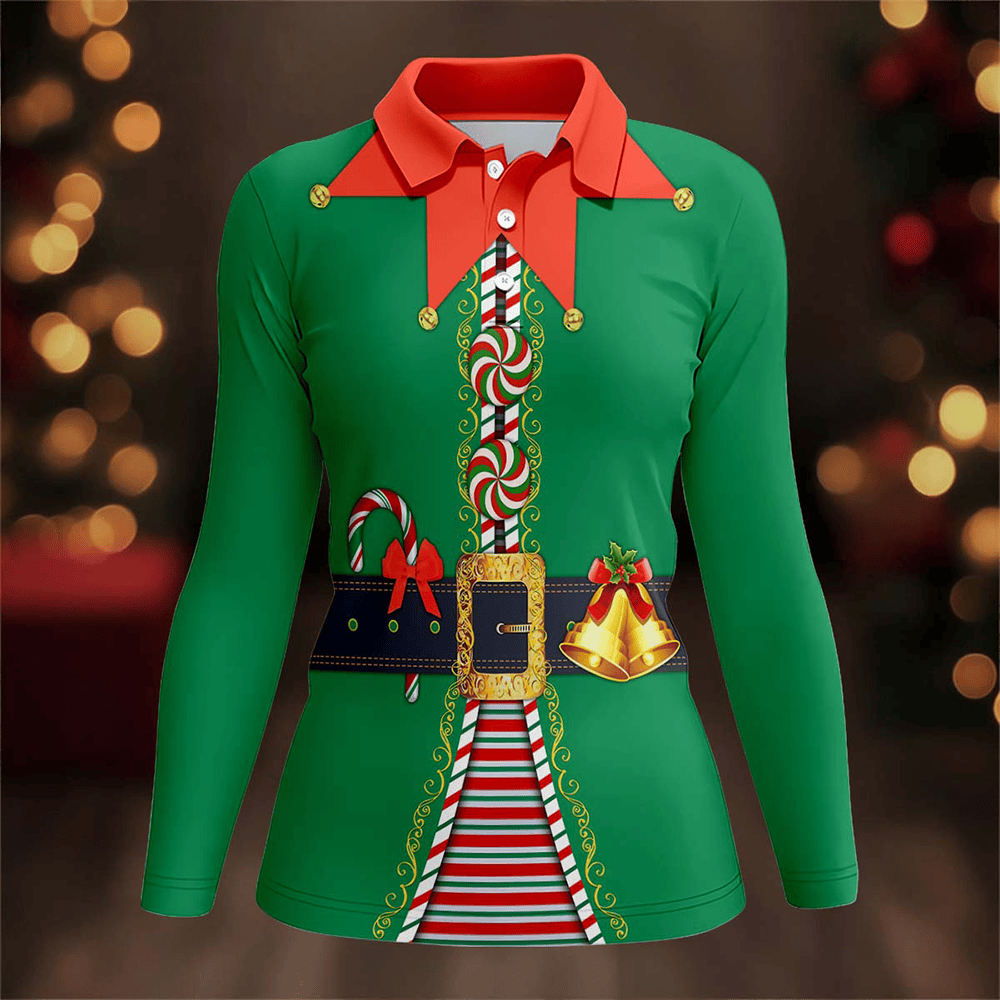 Funny Christmas Elf Cute Women S Golf Clothes Ladies Golf Shirts Christmas Golf Shirt