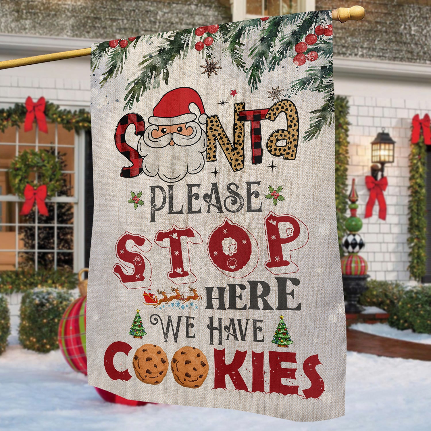 Funny Christmas Garden House Flag Santa Please Stop Here Yard Flag Xmas Gift Ideas