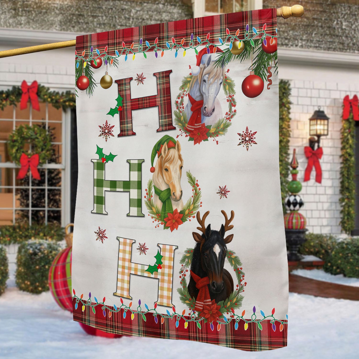 Funny Christmas Horse Garden Flag Ho Ho Ho Yard Flag Xmas Gift For Horse Lovers