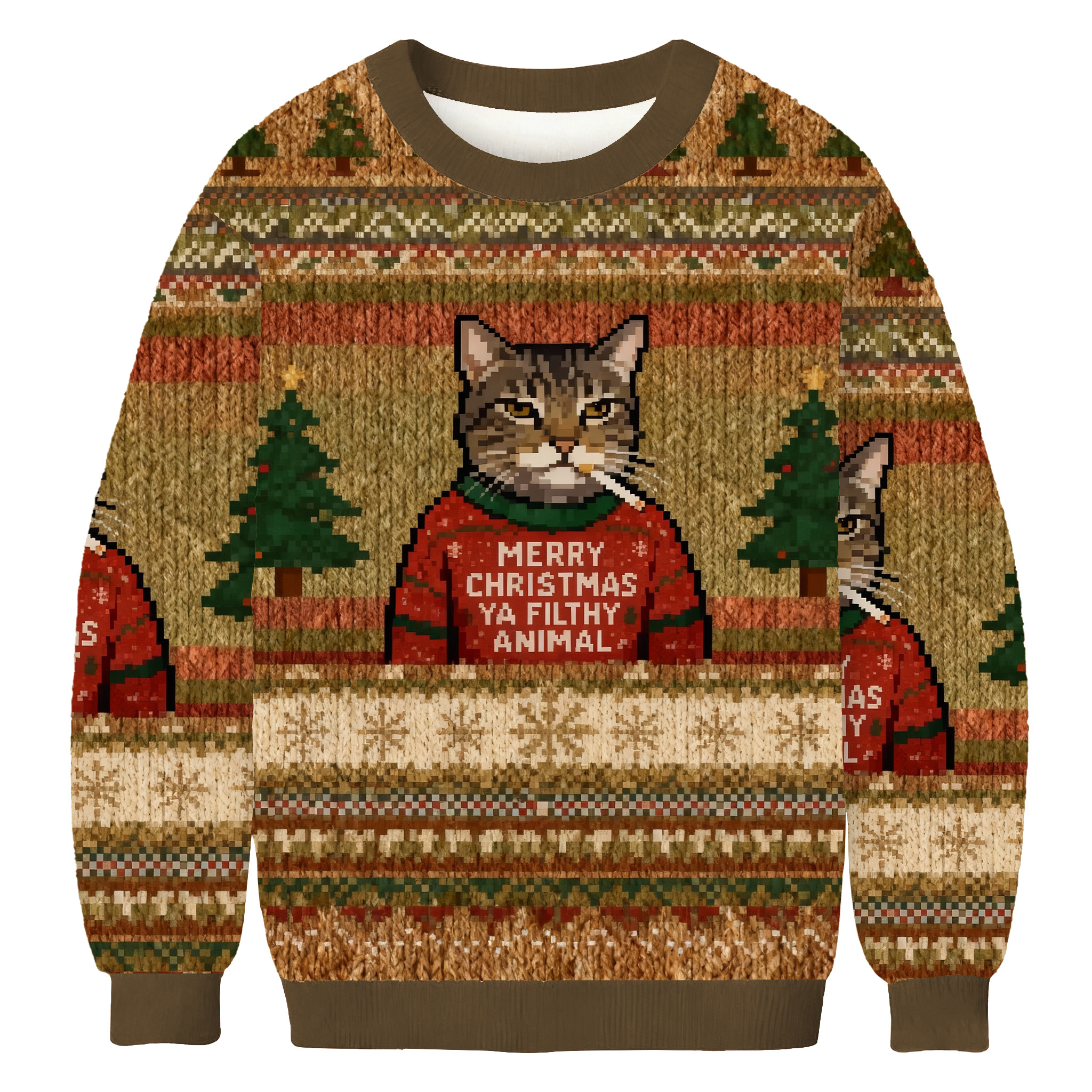 Funny Christmas Smoking Cat Christmas Ugly Sweater Xmas Outfits Christmas Gift For Men