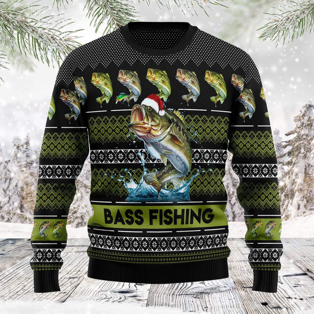 Funny Christmas Sweater Bass Fishing Ugly Christmas Sweater Best Secret Santa Gifts
