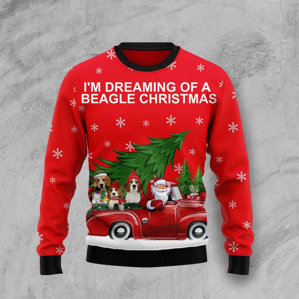 Funny Christmas Sweater Beagle And Red Truck Ugly Christmas Sweater Holiday Gift Ideas