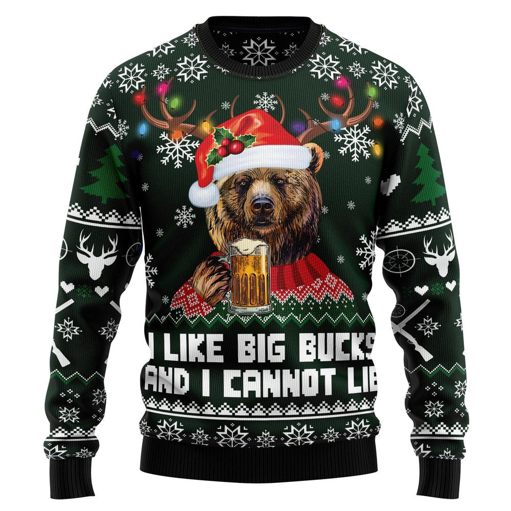 Funny Christmas Sweater Bear Hunting And Beer Ugly Christmas Sweater Holiday Gift Ideas