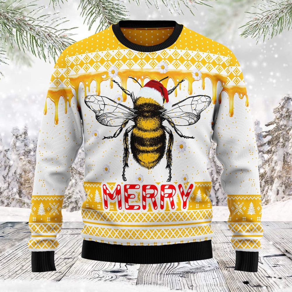 Funny Christmas Sweater Bee Merry Ugly Christmas Sweater Holiday Gift Ideas