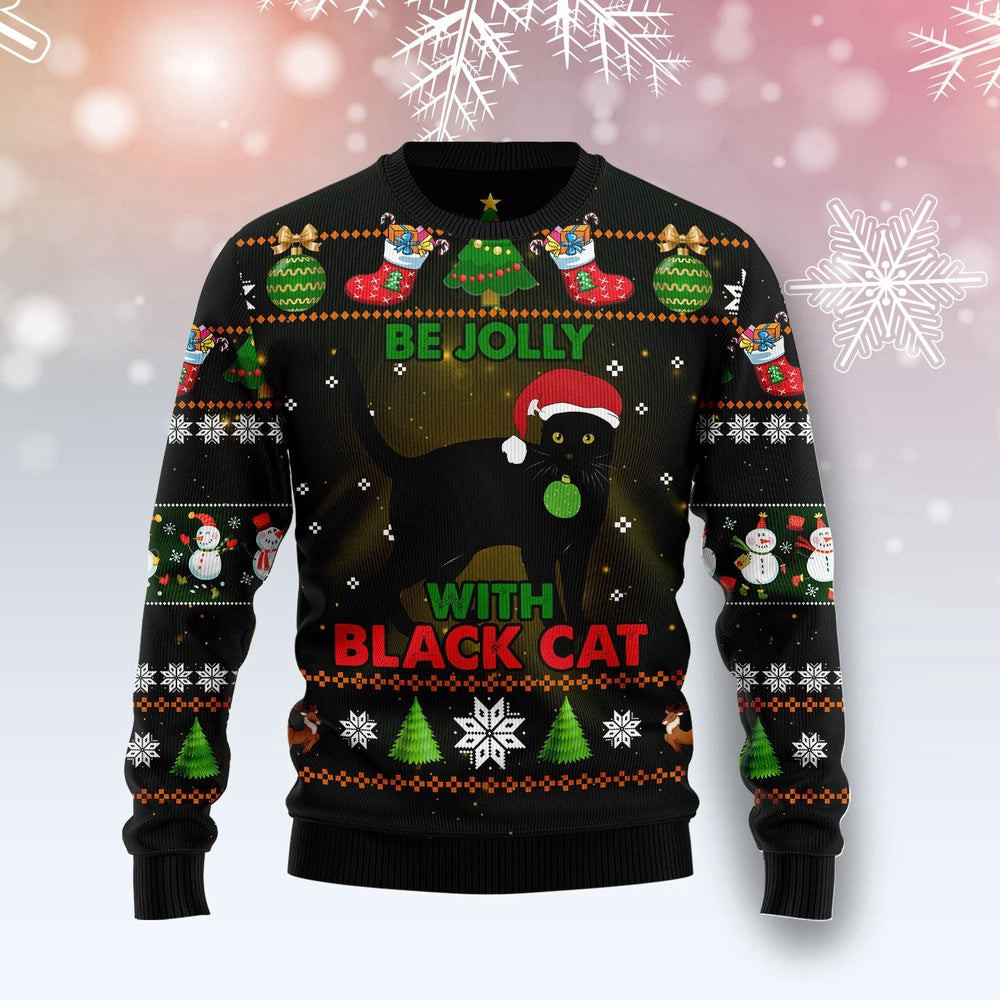 Funny Christmas Sweater Black Cat Be Jolly Ugly Christmas Sweater Holiday Gift Ideas