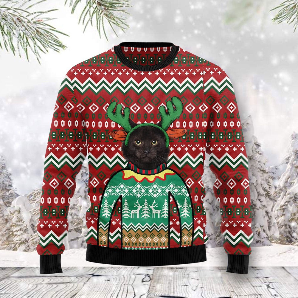 Funny Christmas Sweater Black Cat Christmas Awesome Ugly Christmas Sweater Holiday Gift Ideas