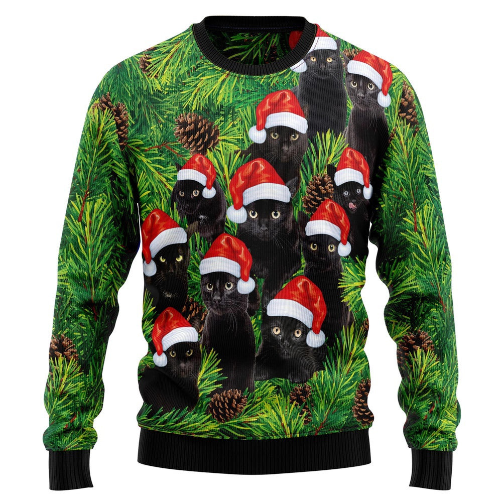 Funny Christmas Sweater Black Cat Christmas Tree Ugly Christmas Sweater Holiday Gift Ideas