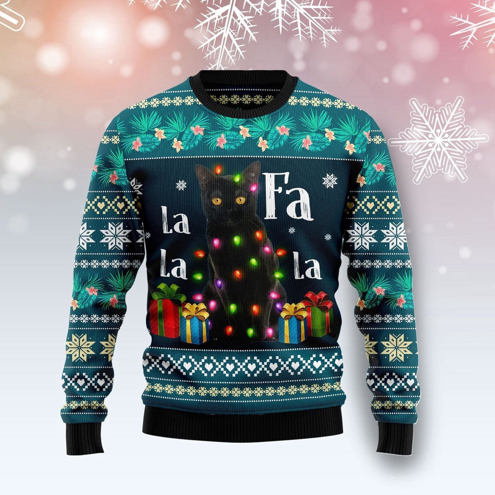 Funny Christmas Sweater Black Cat Falalala Ugly Christmas Sweater Holiday Gift Ideas