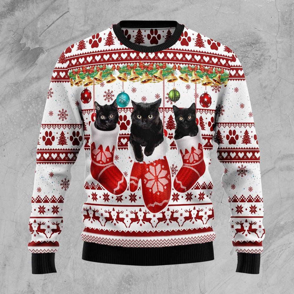 Funny Christmas Sweater Black Cat Gloves Ugly Christmas Sweater Holiday Gift Ideas