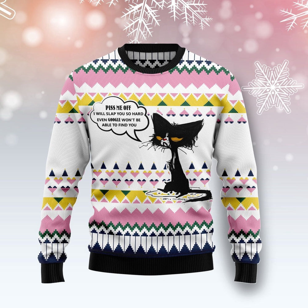 Funny Christmas Sweater Black Cat Piss Me Off Ugly Christmas Sweater Holiday Gift Ideas