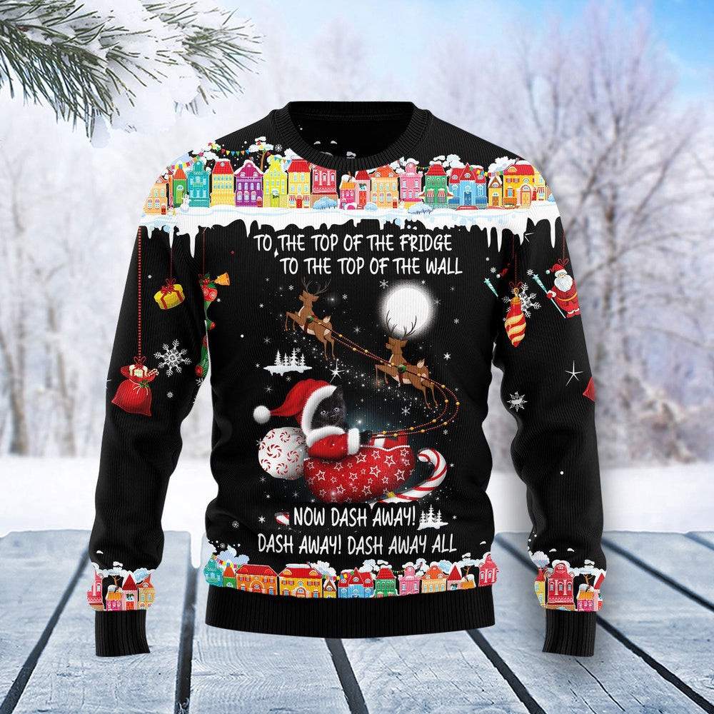 Funny Christmas Sweater Black Cat Sleigh Christmas Ugly Christmas Sweater Holiday Gift Ideas