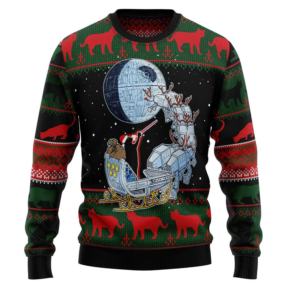 Funny Christmas Sweater Black Cat Sleigh To Death Star Ugly Christmas Sweater Holiday Gift Ideas