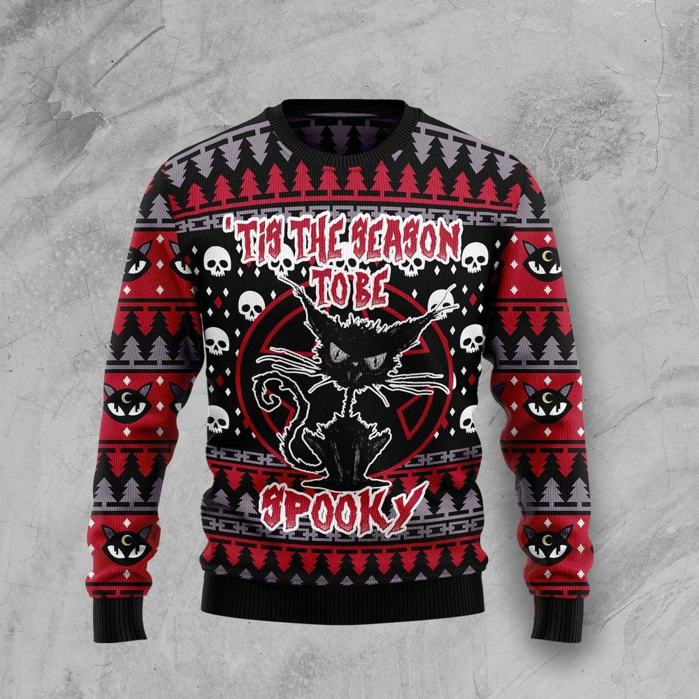 Funny Christmas Sweater Black Cat Spooky Halloween Ugly Christmas Sweater Holiday Gift Ideas