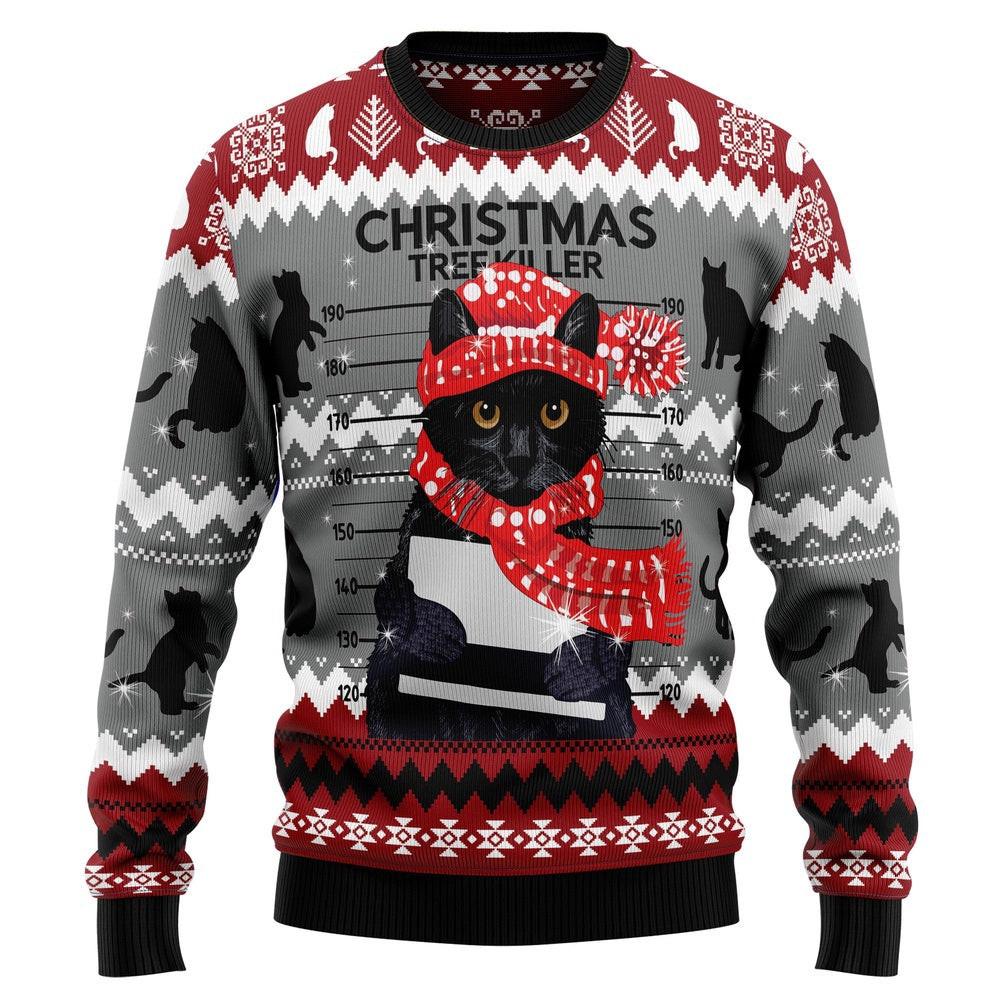 Funny Christmas Sweater Black Cat Tree Killer Ugly Christmas Sweater Holiday Gift Ideas