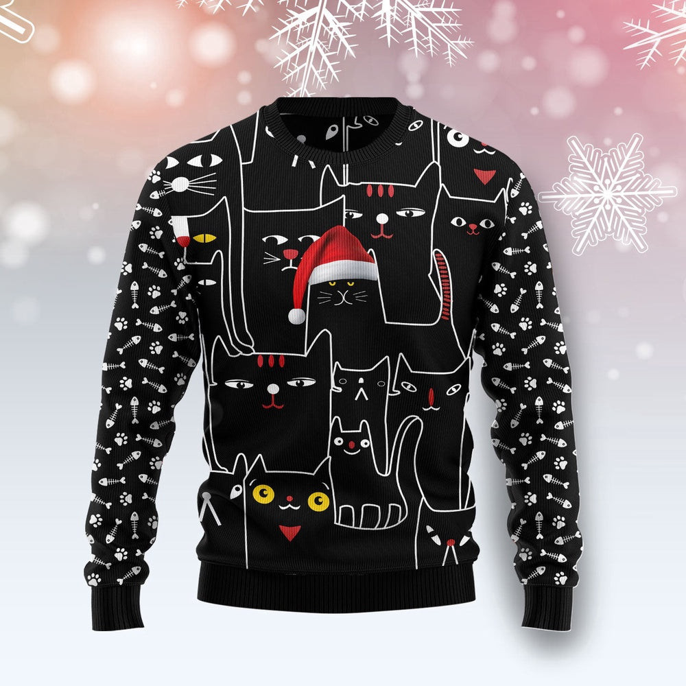 Funny Christmas Sweater Black Cat With Noel HatFunny Family Ugly Christmas Holiday Holiday Gift Ideas