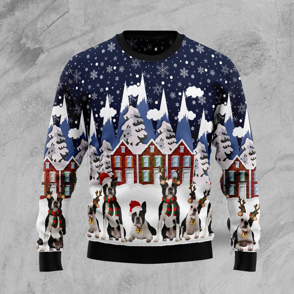Funny Christmas Sweater Boston Terrier Family Ugly Christmas Sweater Holiday Gift Ideas
