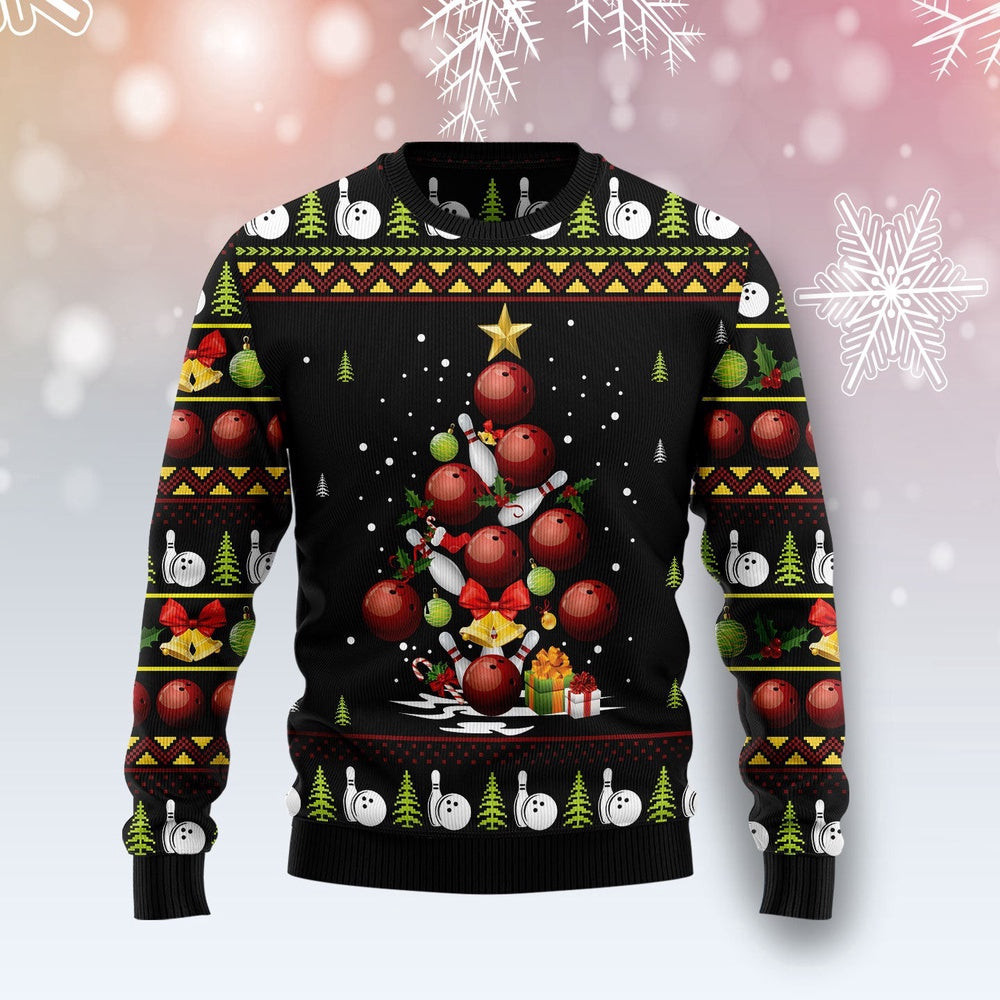 Funny Christmas Sweater Bowling Christmas Tree Ugly Christmas Sweater Holiday Gift Ideas