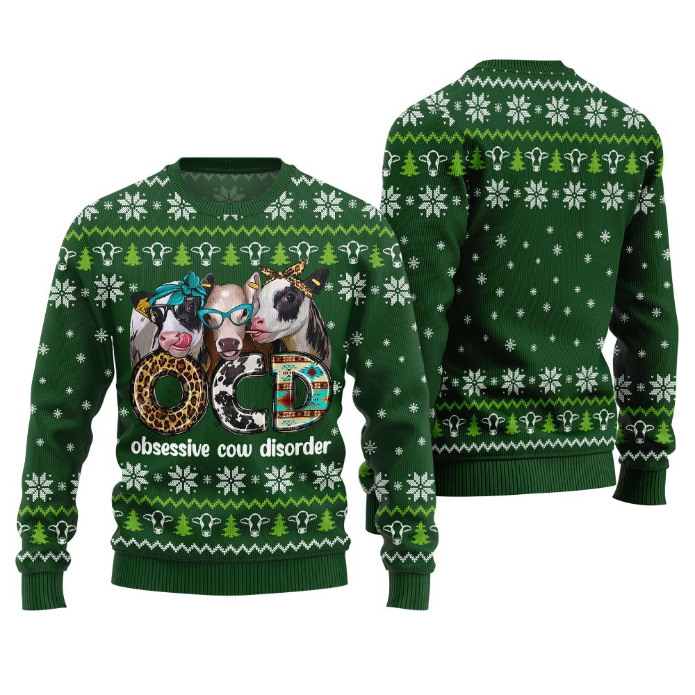 Funny Christmas Sweaters Obsessive Cow Disorder Custom Christmas Sweatshirt for Family Matching