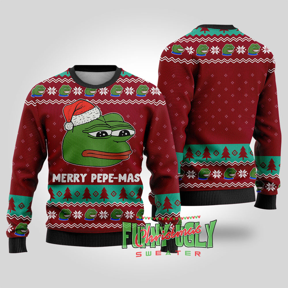 Funny Christmas The Frog Pepe Meme Sweater Cardinal Red Exclusive Christmas Sweater Merch Gift Edition