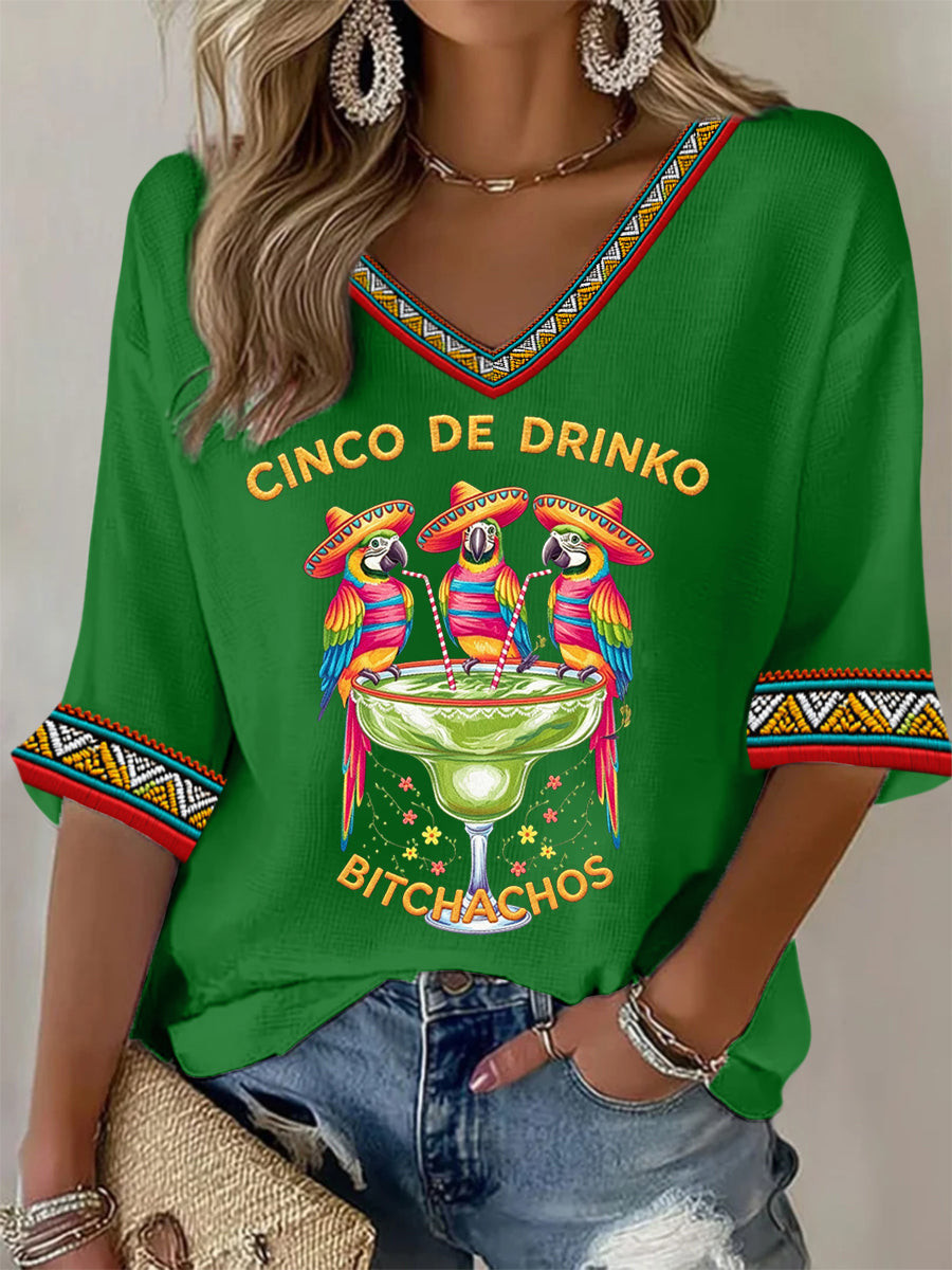 Funny Cinco De Drinko Bitchachos Parrots V-Neck Raglan Shirt Cinco De Mayo Merch Gift Ideas