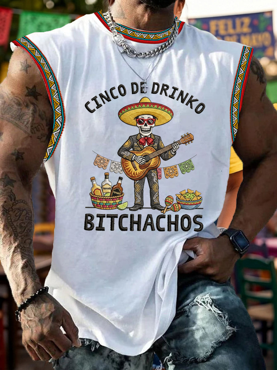 Funny Cinco De Drinko Bitchachos Skull Tank Top Fiesta Apparel Mexican Birthday Gift Ideas
