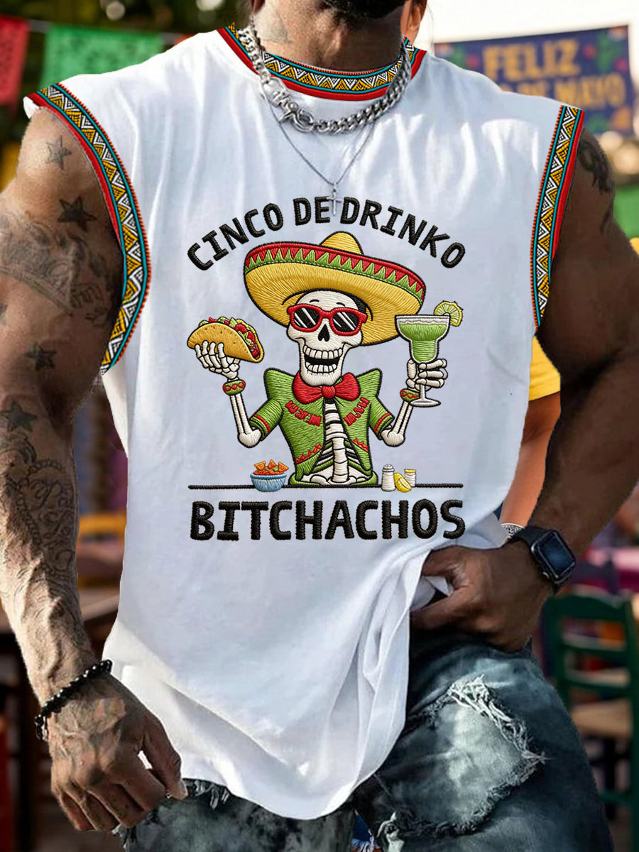 Funny Cinco De Drinko Bitchachos Skull Tank Top Mexico Festival Clothes Gift For Men