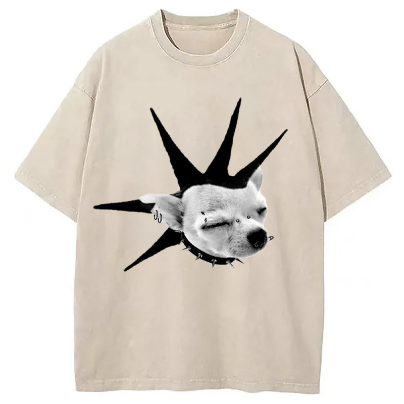 Funny Collar Dog Meme Washed T-Shirt Casual Oversized Outfit Style Gifts For Him