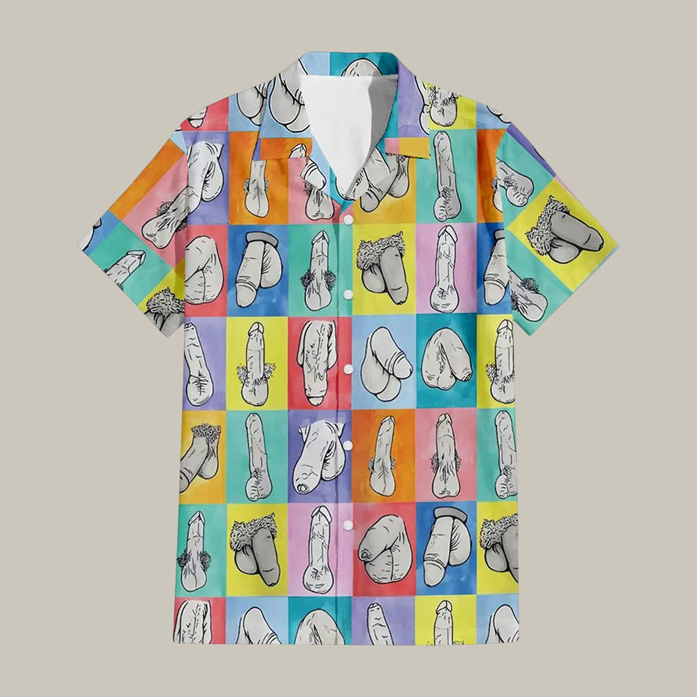 Funny Color Block Hard Big D Penis Hawaiian Shirt Humorous Adult Shirt Present For Friends