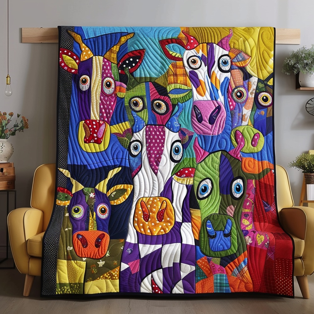Funny Colorful Cow Quilted Blanket Cartoon Farm Animal Patchwork Throw Best Gift For Cow Lovers Farm