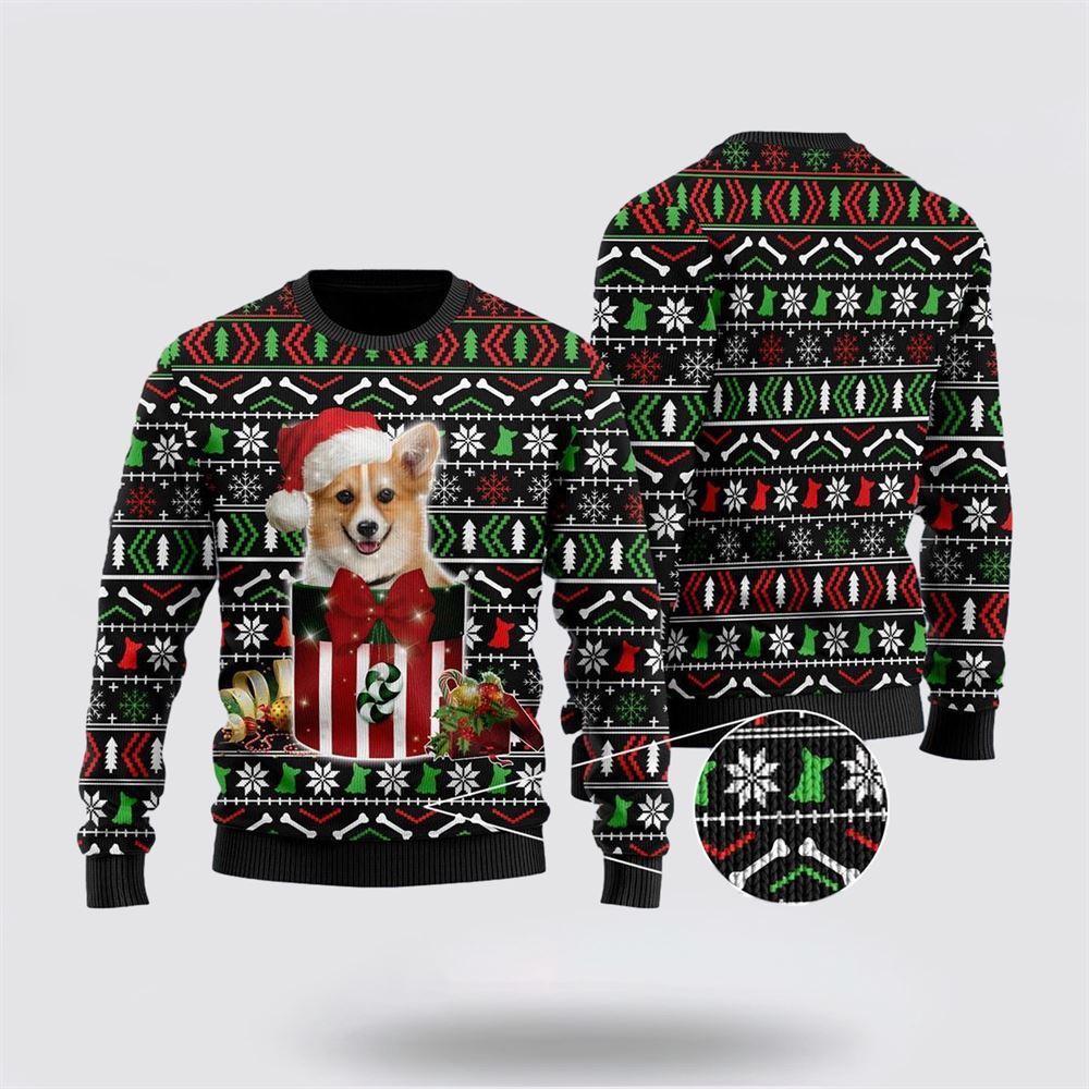 Funny Corgi In The Gift Box Ugly Sweater Christmas Gift For Dog Love