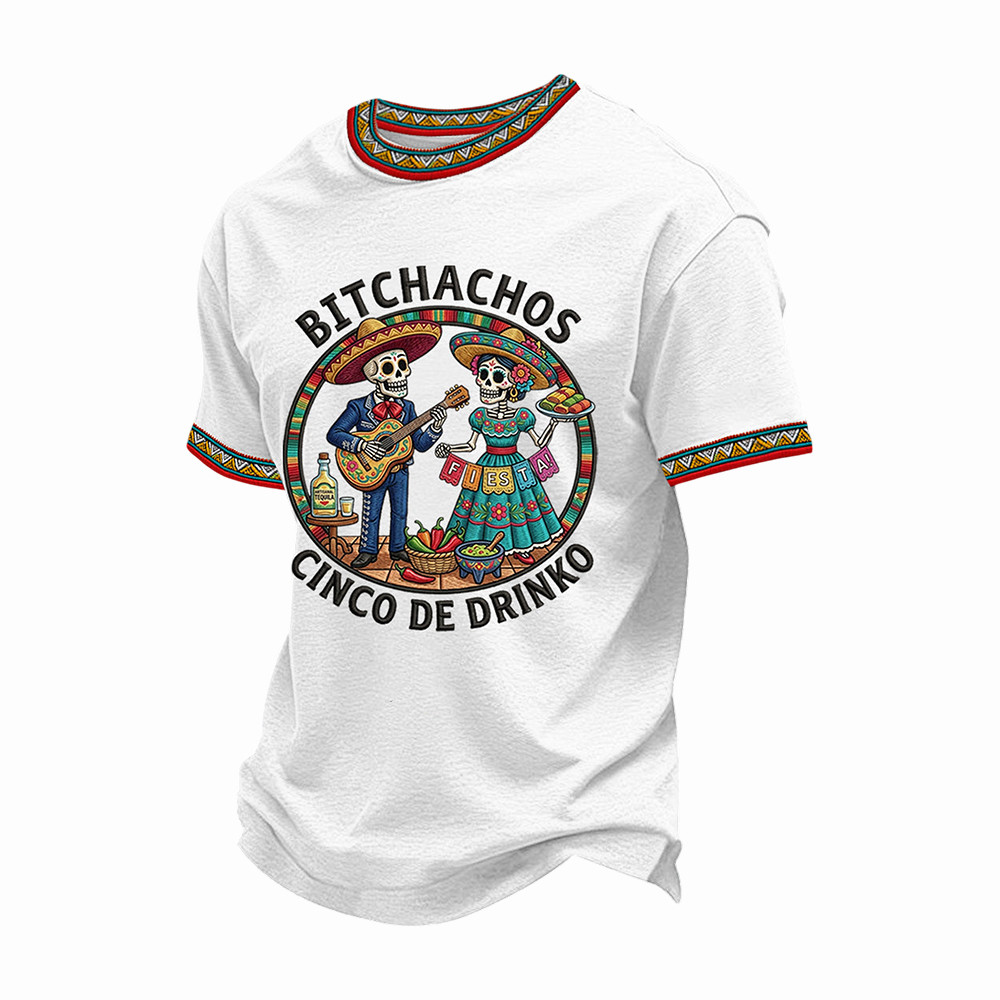 Funny Couple Cinco De Drinko Bitchachos Skeleton T-Shirt Fiesta Apparel Mexican Themed Presents