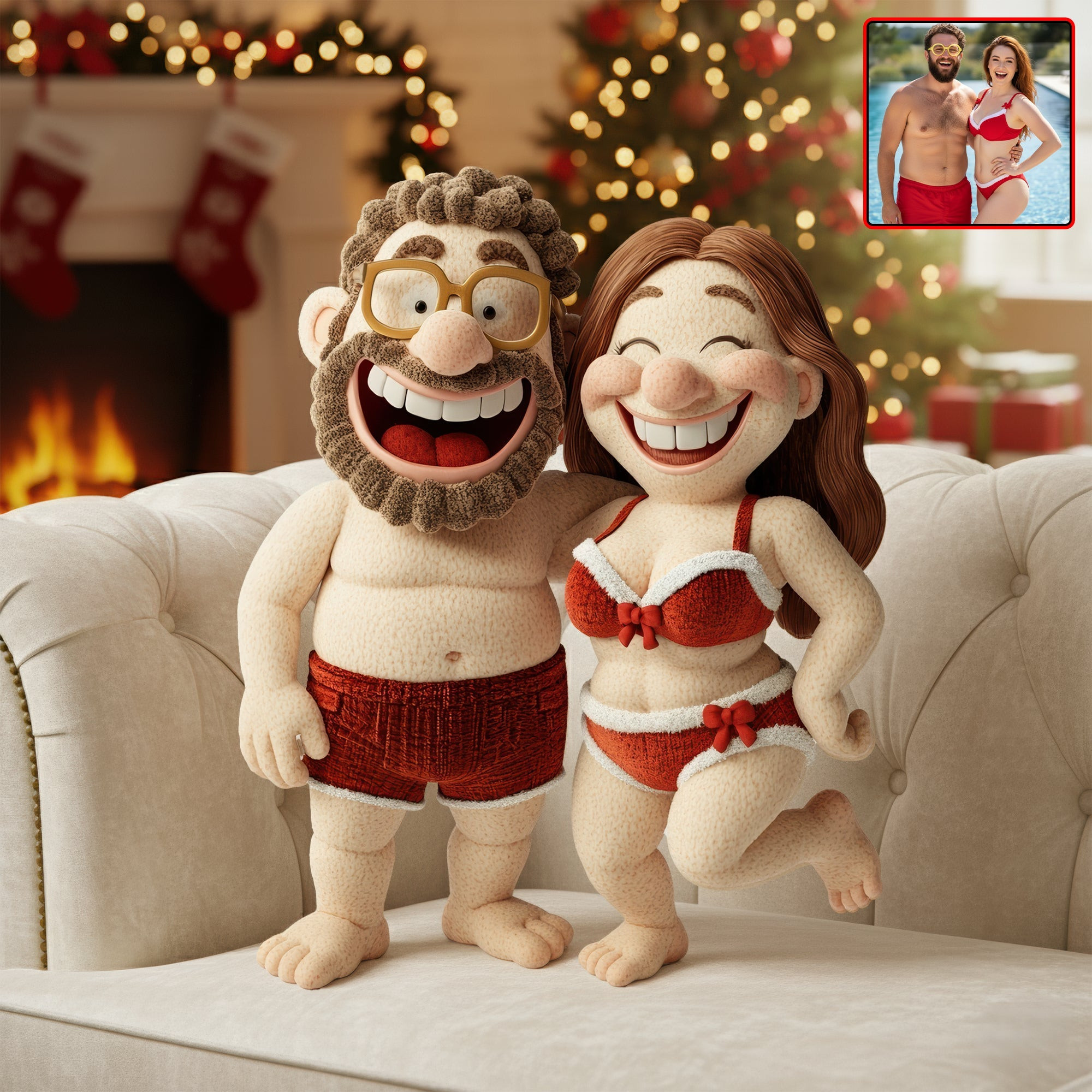 Funny Couple Pillow - Custom Photo Gifts For Couple - Custom Portrait Funny Christmas Gift