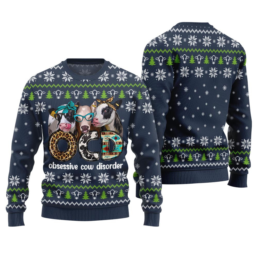 Funny Cow Ocd Funny Ugly Christmas Sweater Special Merch Gift Idea for Festive Celebrations
