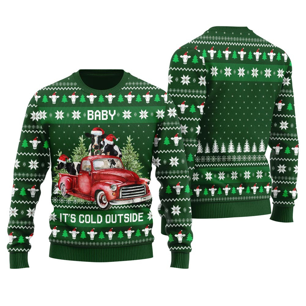 Funny Cow On A Car Mens Christmas Sweater Perfect Winter Merch Gift for the Holiday Spirit