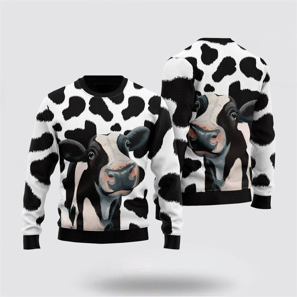 Funny Cow Pattern Ugly Christmas Sweater Best Christmas Gifts For Women 2024