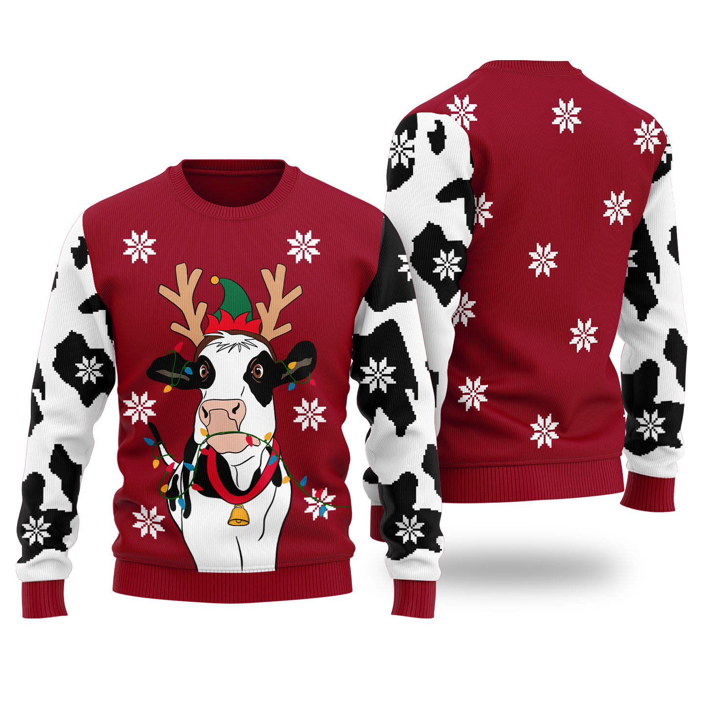 Funny Cow Ugly Christmas Sweater Cardinal Red Best Gift Idea for Christmas Enthusiasts