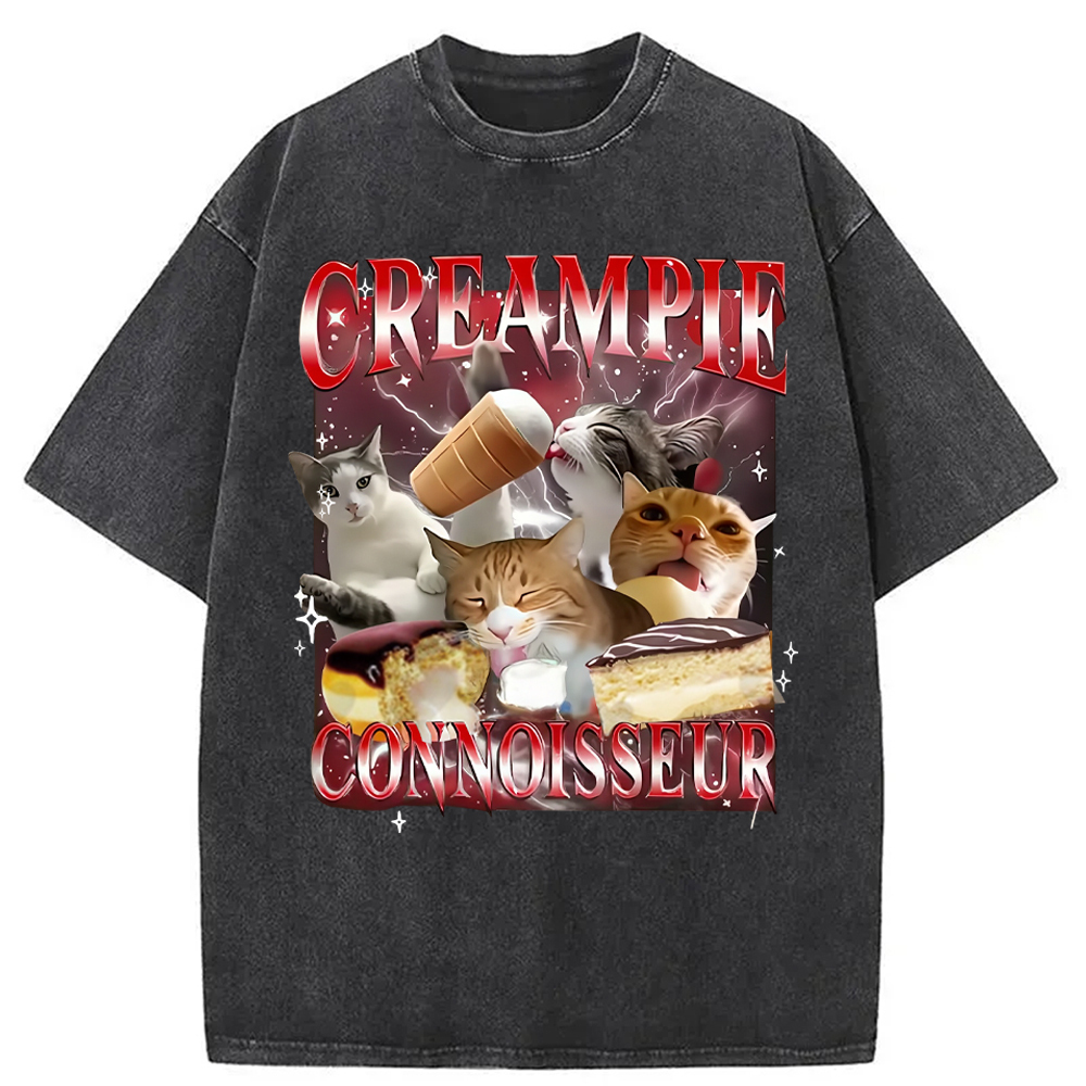Funny Creampie Connoisseur Meme Washed T-Shirt Soft Cotton Daily Wear Tee Gifts For Besties
