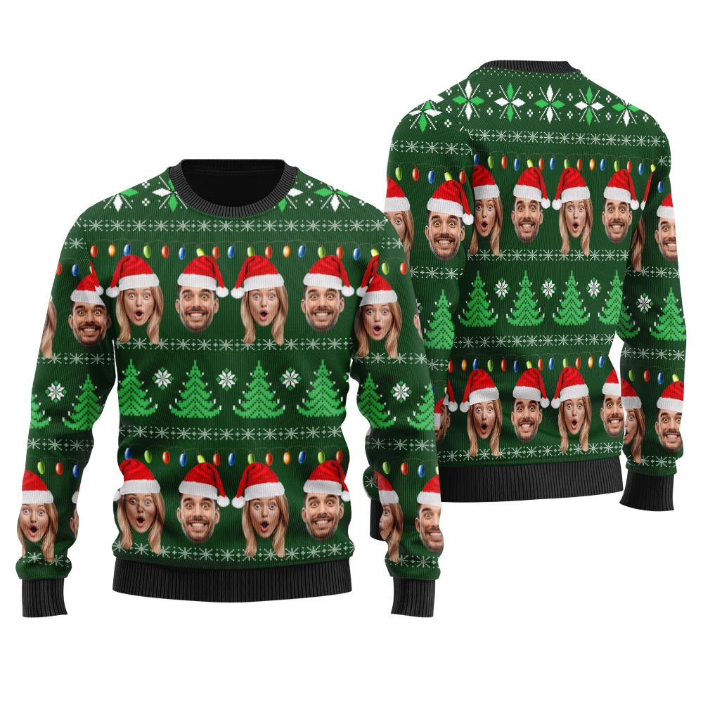 Funny Custom Christmas Sweater Couple Faces Xmas Sweaters For Family
