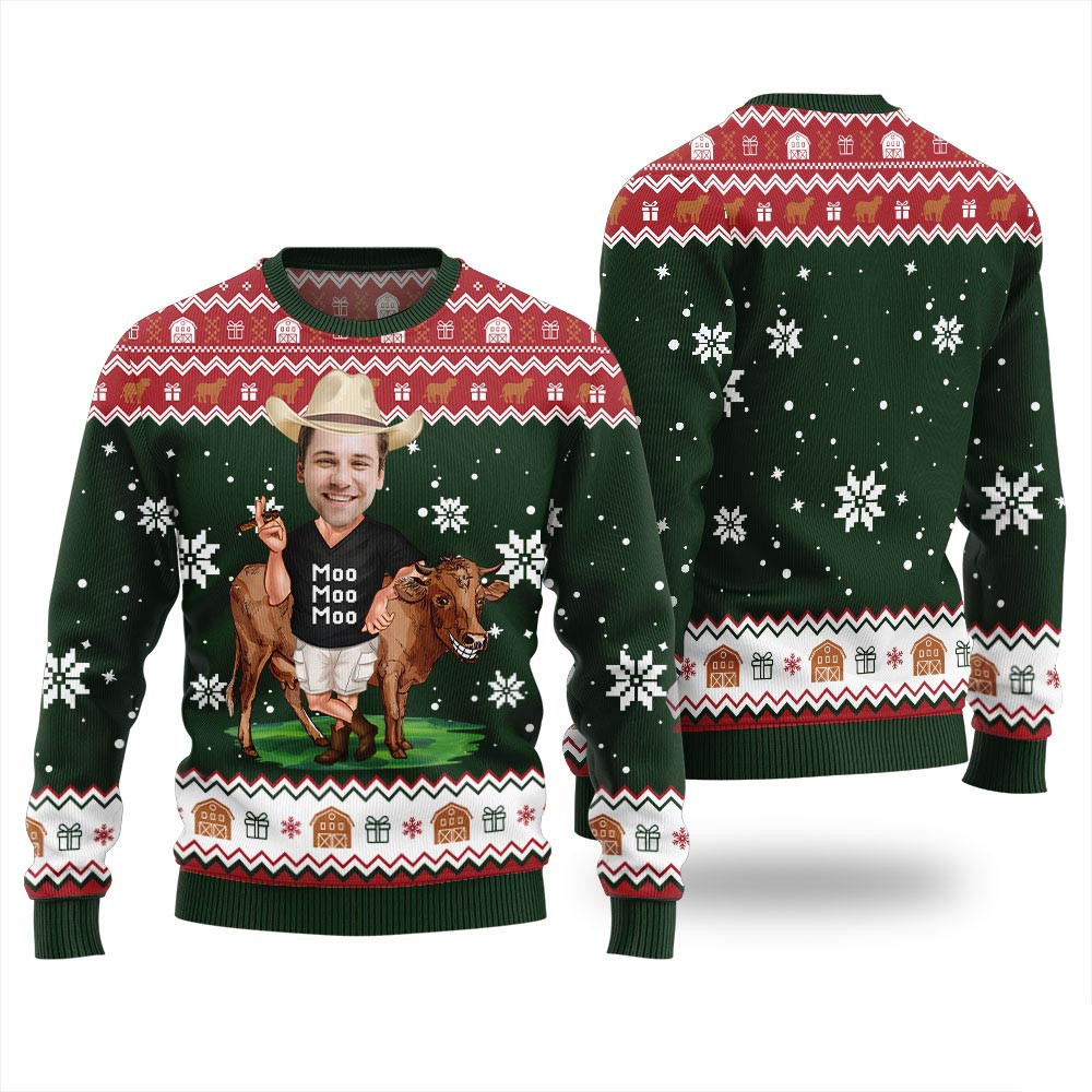 Funny Custom Face Cow Ugly Christmas Sweater Christmas Gifts For Her