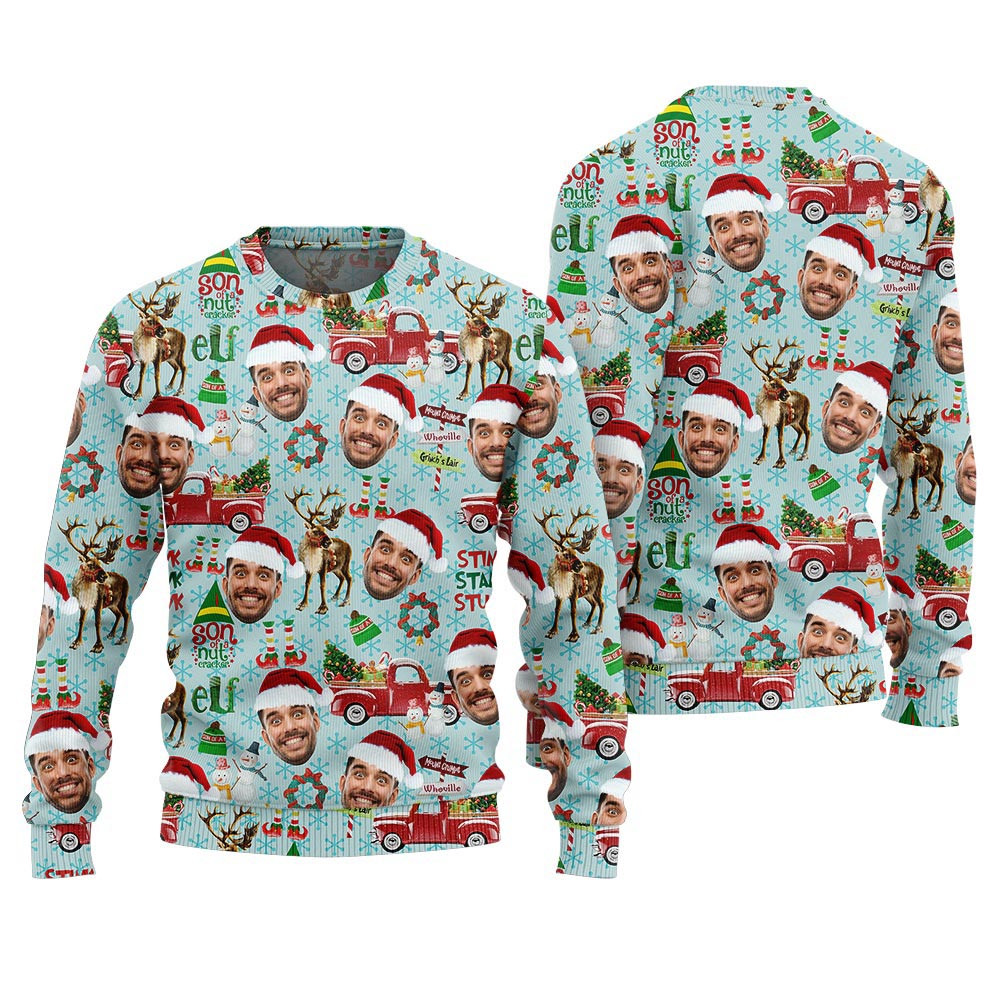 Funny Custom Face Elf Ugly Christmas Sweater Secret Santa Gifts For Her