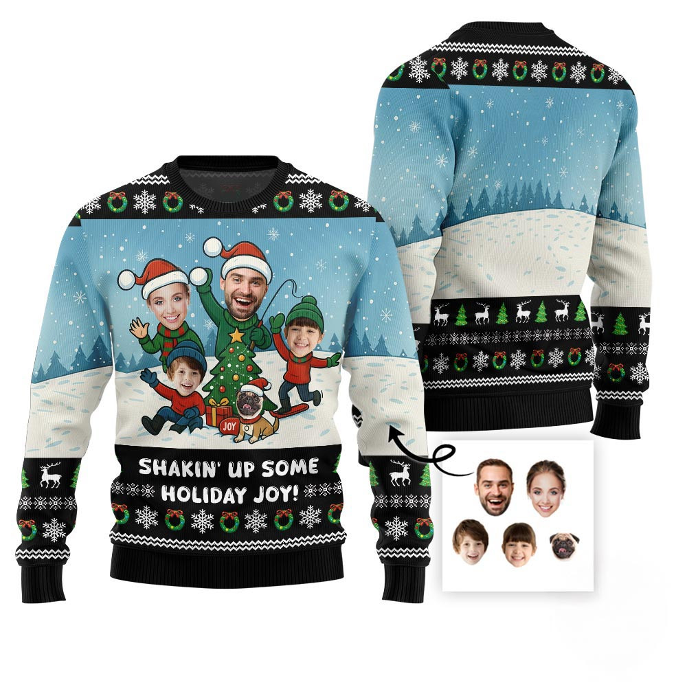 Funny Custom Face Family Holiday Joy Sweater Funny Ugly Christmas Sweater
