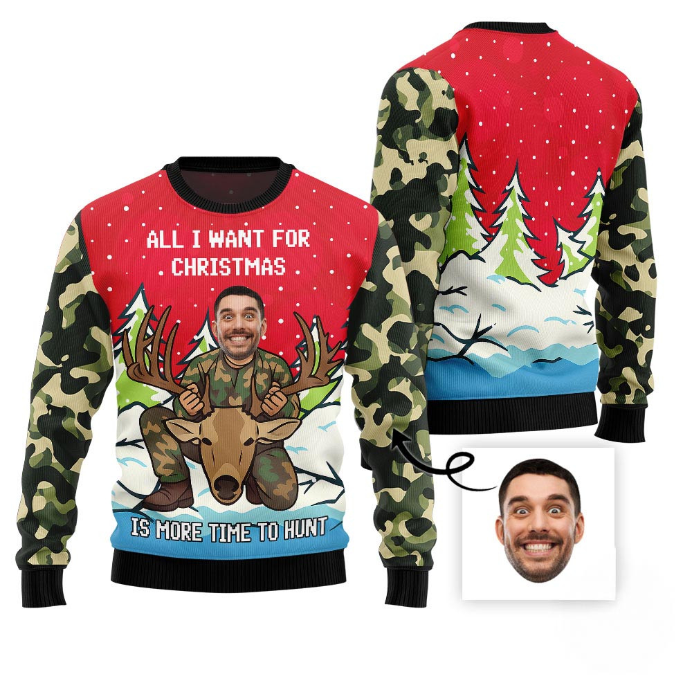 Funny Custom Face Hunting Season Ugly Christmas Sweater Xmas Sweaters For Women