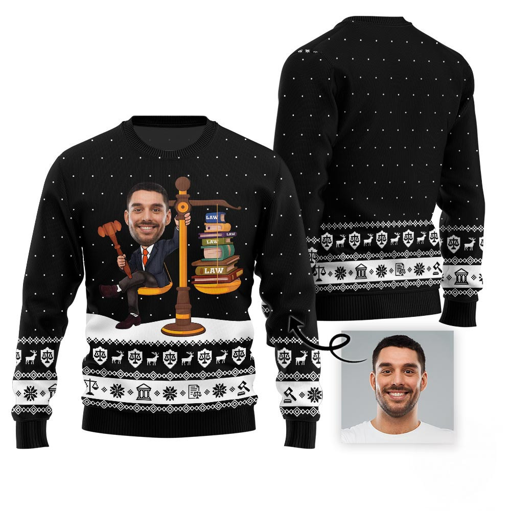 Funny Custom Face Lawyer Ugly Holiday Sweater For Men Xmas Sweaters For Women