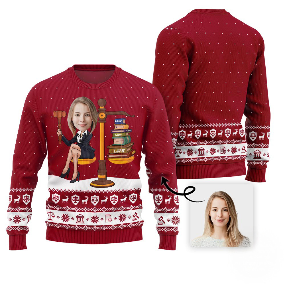 Funny Custom Face Lawyer Ugly Xmas Sweater For Women Funny Christmas Sweaters