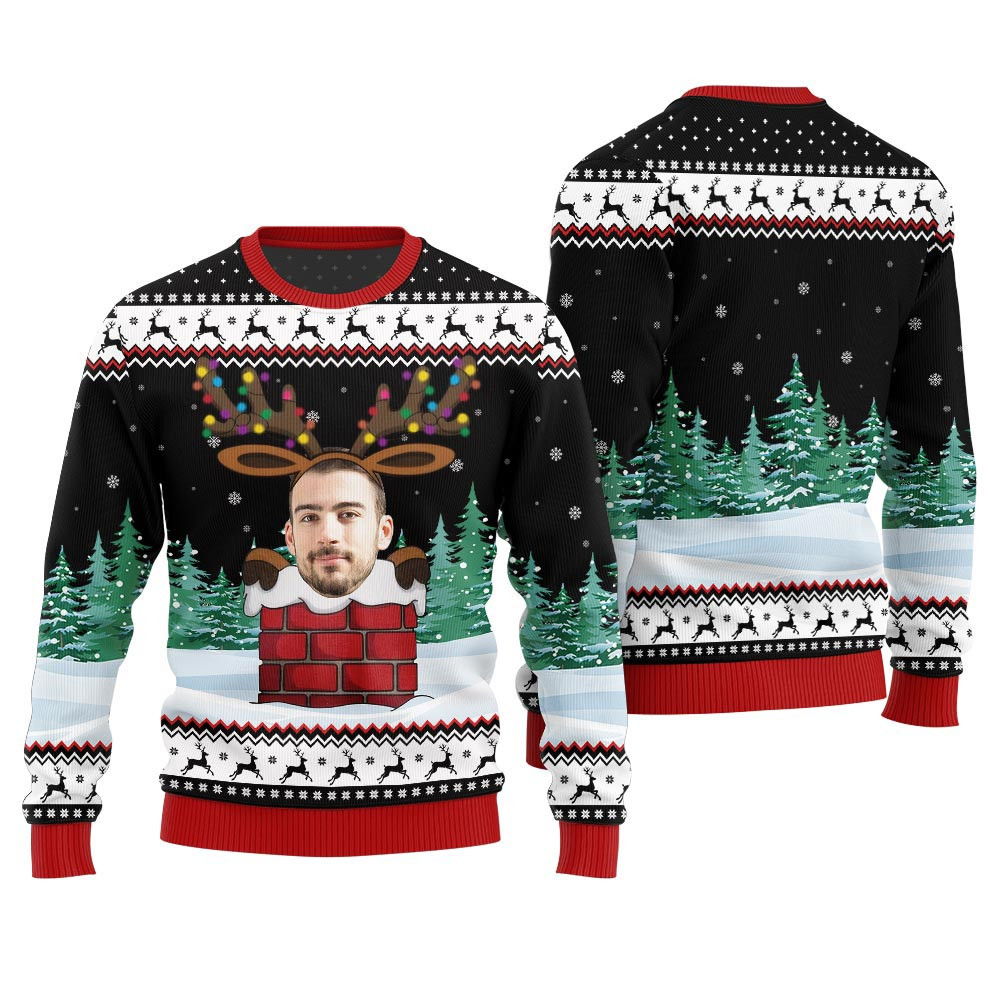Funny Custom Face Reindeer Ugly Christmas Sweater Adults Xmas Sweaters For Family